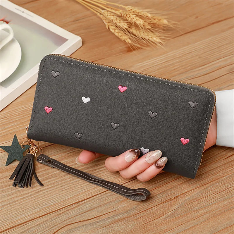 Portafogli lunghi da donna Portafogli di lusso con cuore d'amore per porta carte da tasca per soldi da donna Portafogli femminili Pochette per telefono
