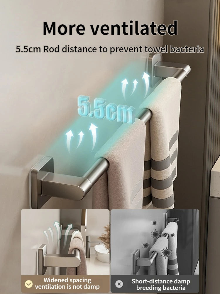 Bathroom Towel Holde Without Drilling Bathroom Black Towel Rack Towel Bar Self-Adhesive Bathroom Towel Rack Towel Rail