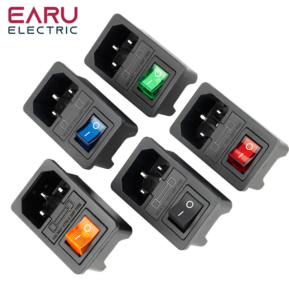 Con fusibile da 10 A! Interruttore a bilanciere rosso con fusibile IEC320 C14 Presa di alimentazione di ingresso Fusibile Interruttore Connettore Connettore Rosso Verde Blu Nero