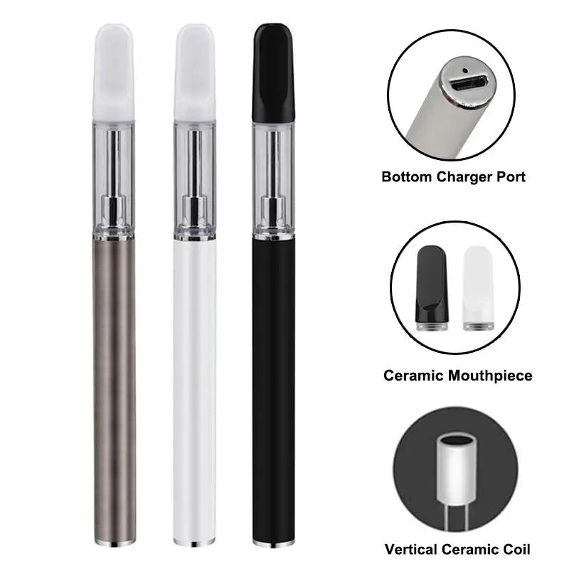 CC-ell Vaporizzatore per olio spesso Vape 320mAh con porta di ricarica Micro USB inferiore 0,5 ml 1,0 ml Cartuccia in ceramica Penna sottile con filettatura 510
