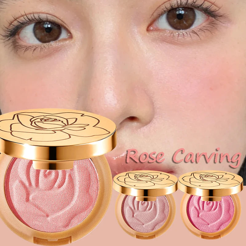Fard in polvere opaco effetto velluto con rose in rilievo, tinta per guance a lunga durata, rosa marrone naturale, palette monocolore per contouring