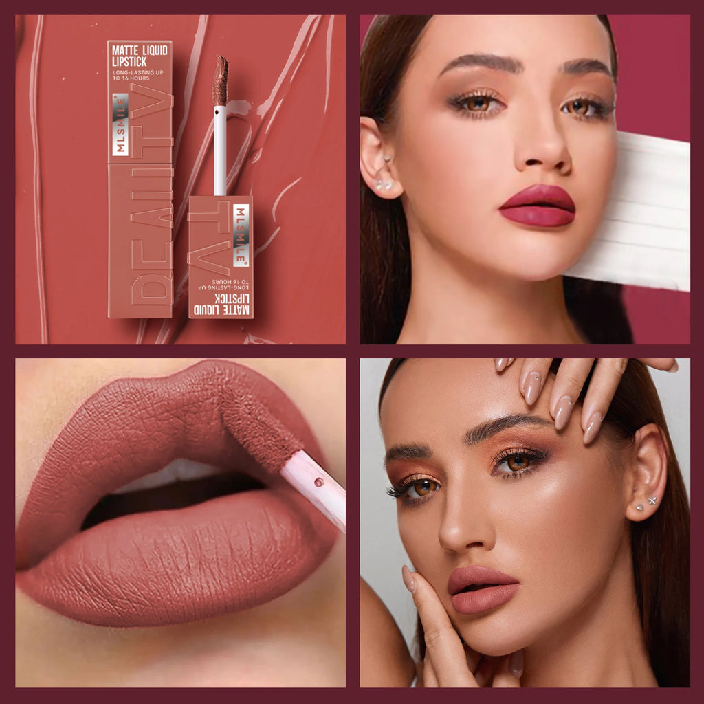 6 colori di rossetto liquido velluto a lunga durata con texture opaca Tazza antiaderente impermeabile Prodotti professionali per il trucco delle labbra