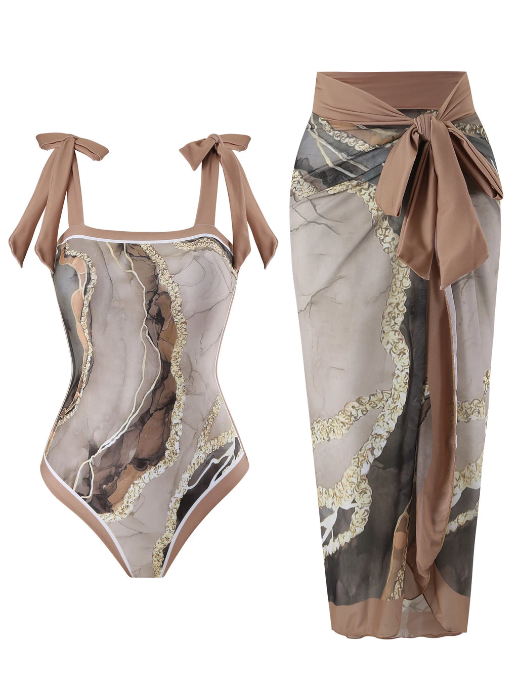 Costume da bagno bikini intero stampato digitale estivo nuovo su misura per donna Protezione solare conservatrice Gonna di garza monopezzo 2-P