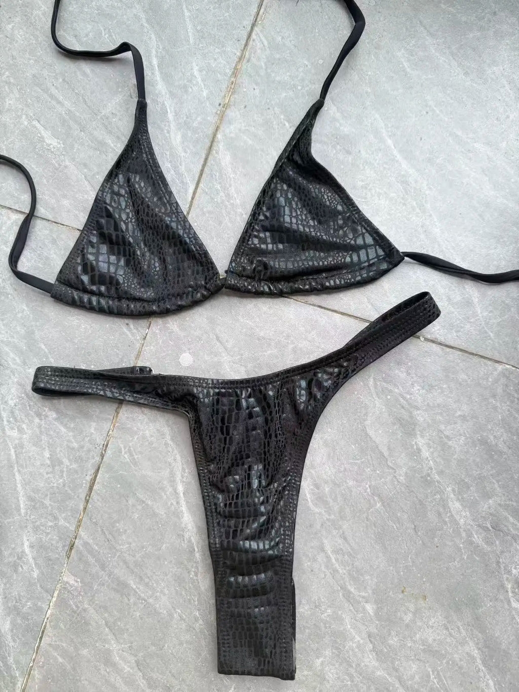 DEKA Luxury Diamond Back Perizoma Bikini Nero lucido Stampa pelle di serpente Bikini Set Costumi da bagno Donna Costume da bagno Beach Push Up Costume da bagno
