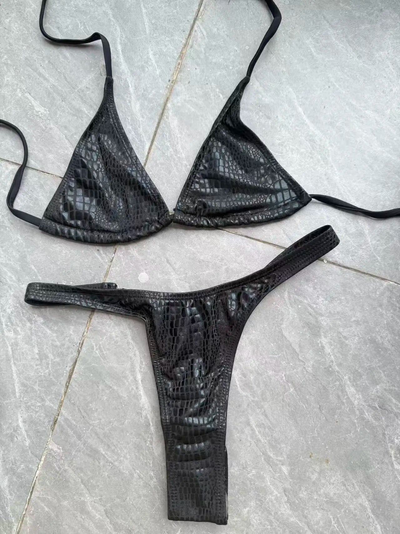 DEKA Luxury Diamond Back Perizoma Bikini Nero lucido Stampa pelle di serpente Bikini Set Costumi da bagno Donna Costume da bagno Beach Push Up Costume da bagno