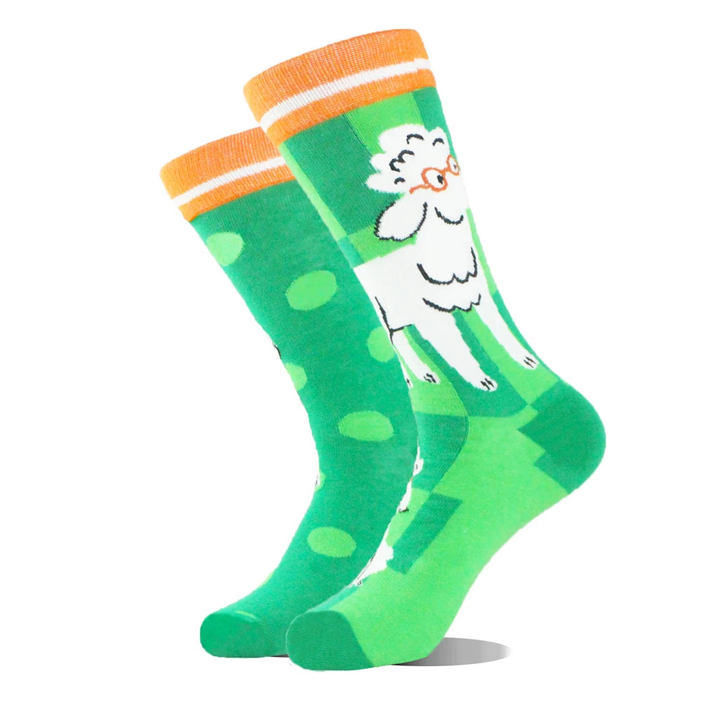 1 Pair Combed Cotton Socks Men Novelty AB Asymmetry Funny Skateboard Men's Mid Length Animal Print Socks Harajuku Happy Socks