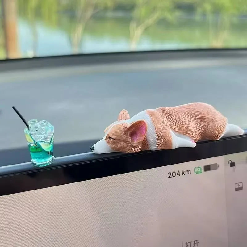 Accessori per giocattoli per cani da cruscotto per auto Decora squisiti mini ornamenti per bambole in resina Corgi Interni auto Decorazioni regalo per cuccioli carini