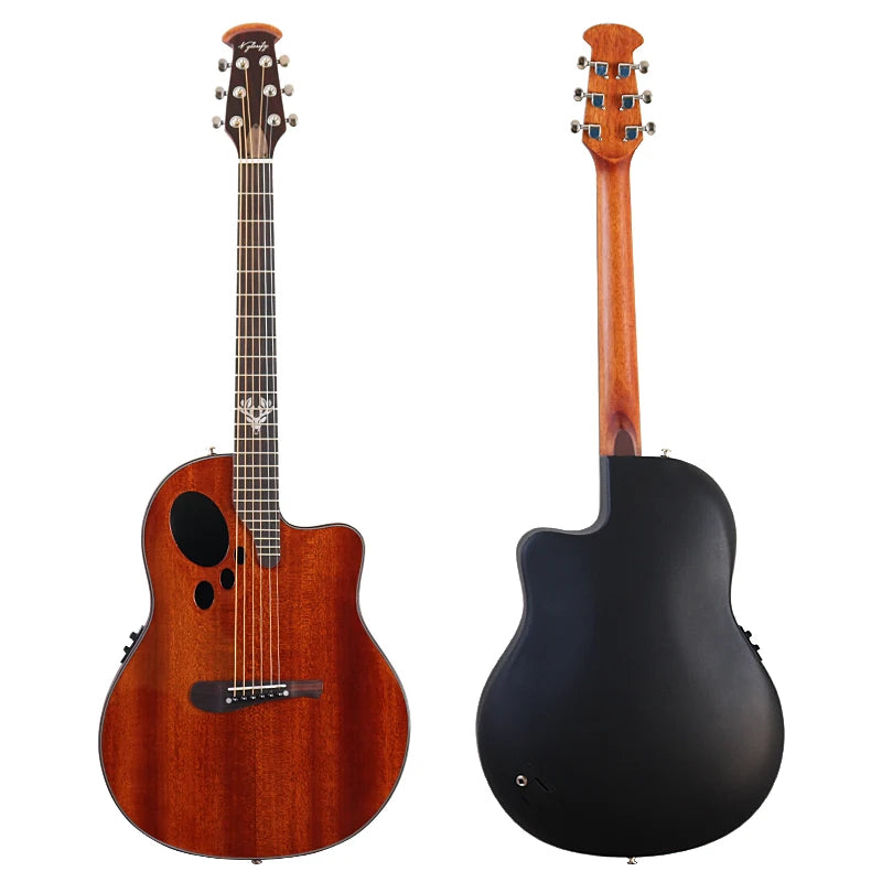Chitarra acustica elettrica 6 corde con retro rotondo modello Ovation Marrone Chitarra acustica da 41 pollici con design tagliato Chitarra folk elettrica