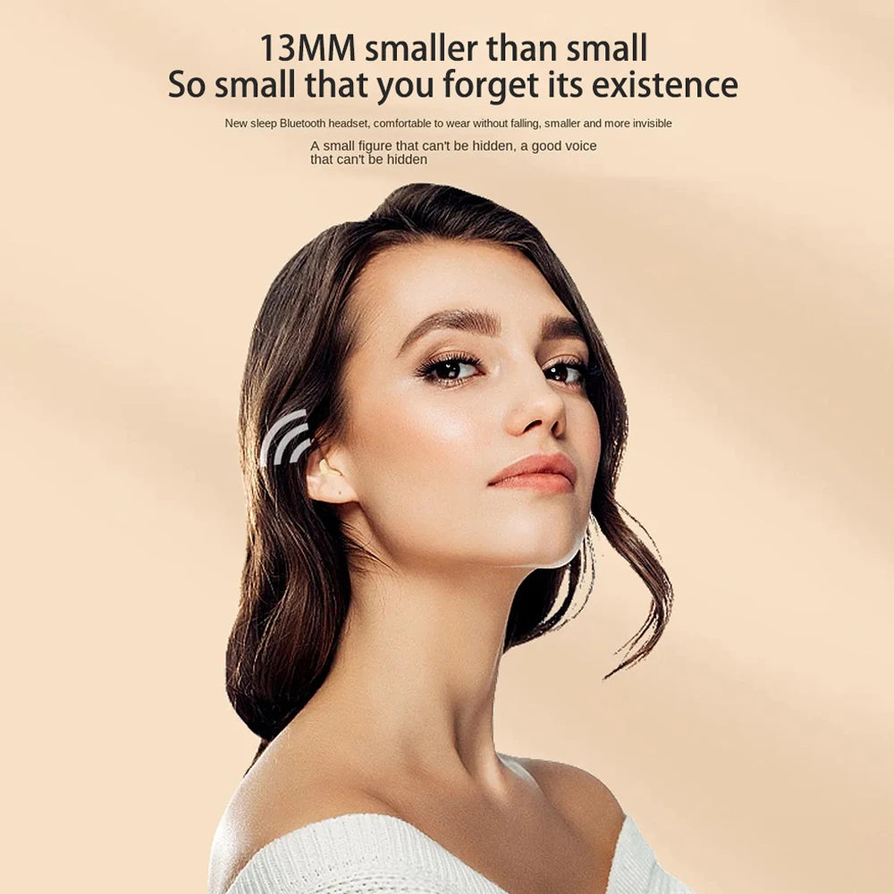 Mini cuffie per il sonno invisibili Auricolari wireless Bluetooth TWS con microfono Auricolari in-ear con cancellazione del rumore Cuffie sportive