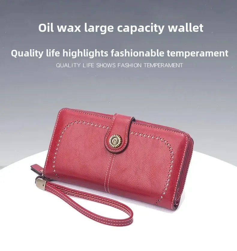 Portafoglio da donna di alta qualità, antifurto, in pelle, con cerniera lunga, grande, pochette da donna, porta carte.
