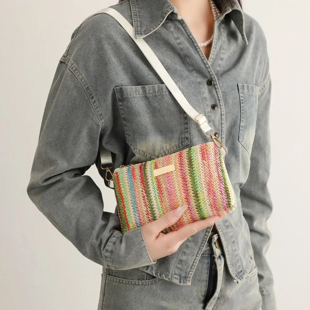 Borsa in tessuto arcobaleno colorato alla moda con tracolla regolabile, organizer da viaggio, borsa a tracolla per ragazze, borsa a tracolla portatile, gita casual