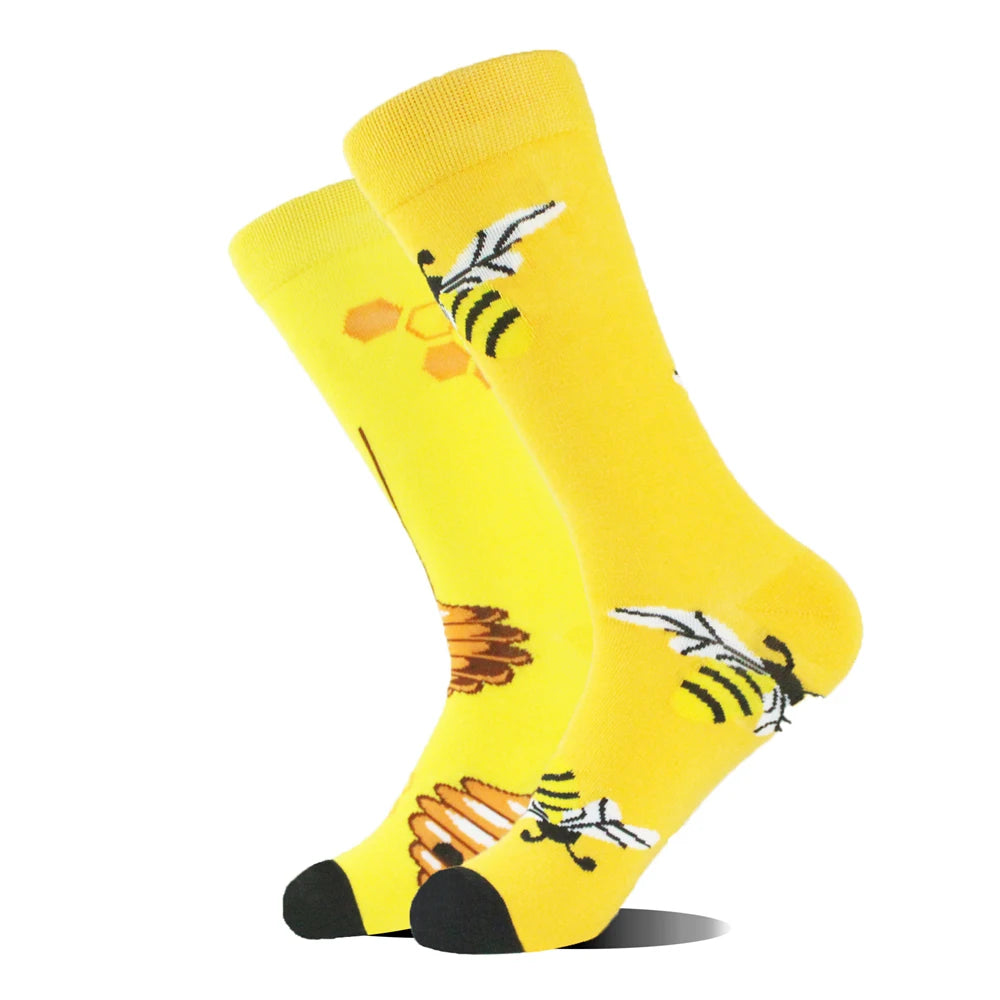 1 Pair Combed Cotton Socks Men Novelty AB Asymmetry Funny Skateboard Men's Mid Length Animal Print Socks Harajuku Happy Socks