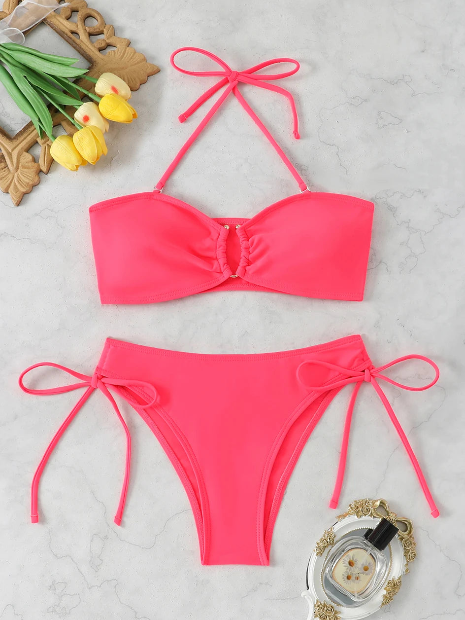 Bikini a Vita Alta da Donna 2026, Costume da Bagno Annodato, Abbigliamento da Spiaggia Brasiliano con Push-Up