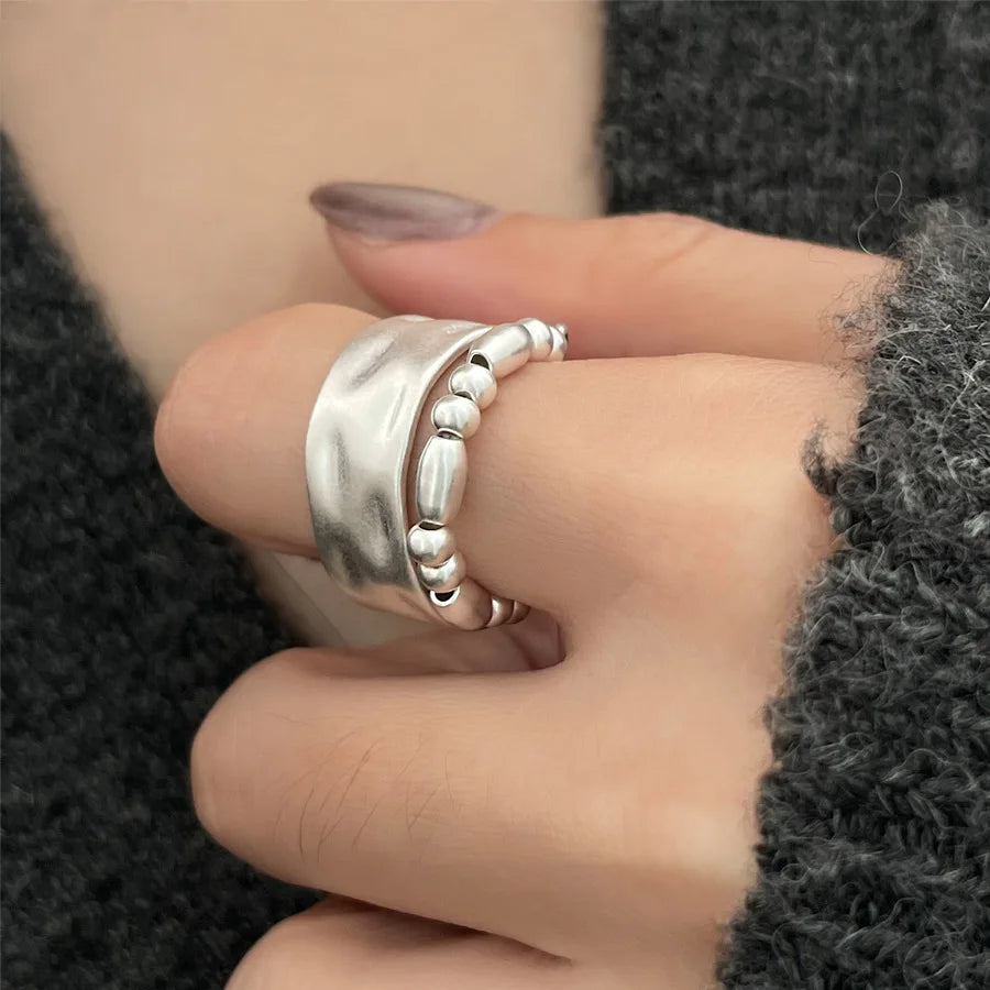 PANJBJ 925 anelli in pietra nera geometrica in argento sterling per le donne ragazza coreana semplice regolabile coppia gioielli Dropshipping