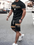 Boutique uomo estate Casual sport manica corta vestito semplice Splicing stampato girocollo T Shirt coulisse tasca pantaloncini vestito