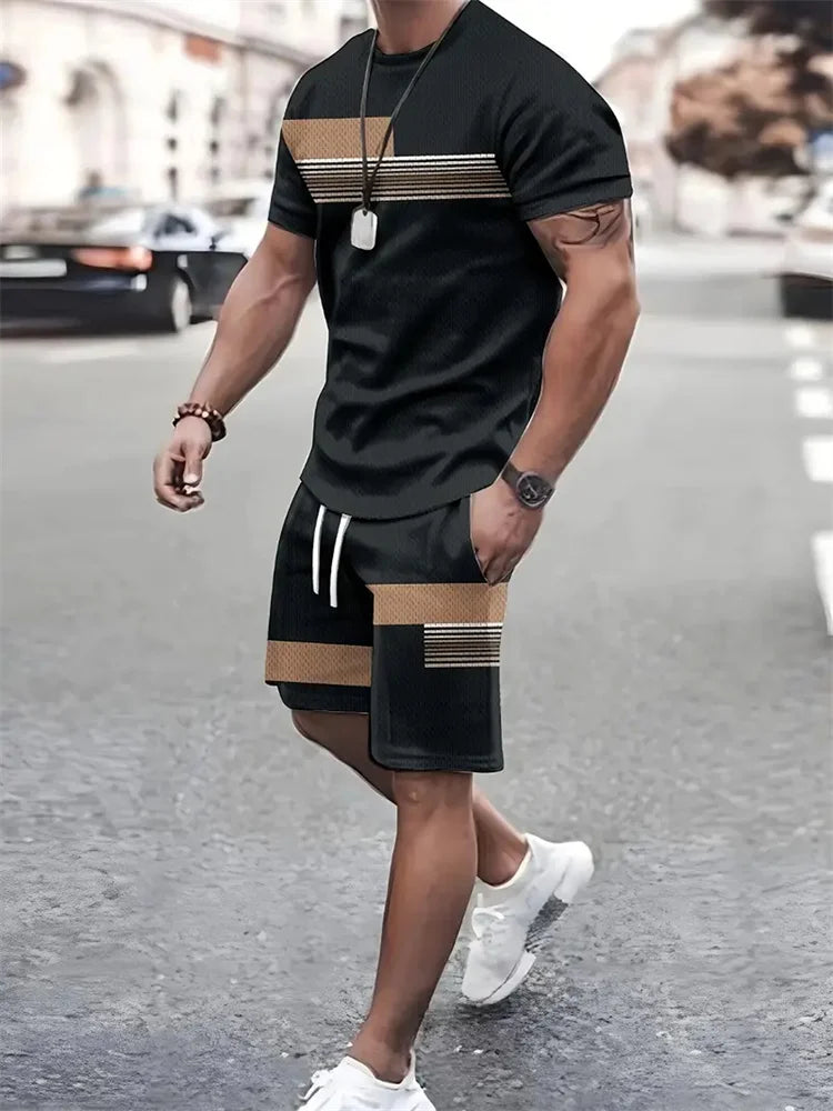 T-shirt a maniche corte da uomo nuova estate abbigliamento sportivo da viaggio all'aperto in due pezzi pantaloncini oversize abiti da allenamento
