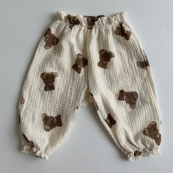 MILANCEL estate bambino pantaloni Casual 0-3T ragazze carino sottile stampa orso pantaloni floreali bambini ragazzi pantaloni larghi resistenti alle zanzare