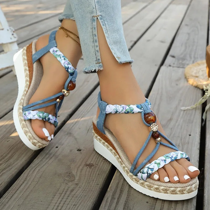 Nuovi Sandali Estivi con Zeppa per Donne, Scarpe Leggere con Punta Aperta, Comode con Fascia Elastica, Sandali con Tacco Alto e Piattaforma