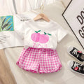 Set di Moda 2 Pezzi per Bambina con Stampa Frutta, T-shirt a Maniche Corte + Pantaloncini a Quadri, Abbigliamento Principessa per Bambini 0-6 Anni