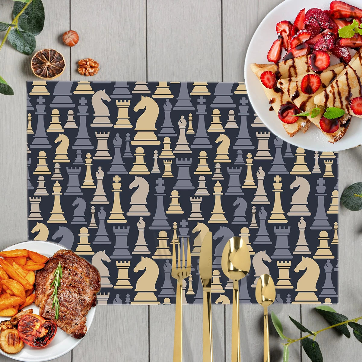 Chess Player Game Print Table Mats for Dining Checkmate Chess Fans Coffee Coaster Kitchen Dish Pads tovaglietta impermeabile in lino