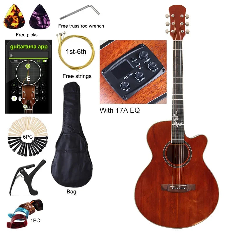 Chitarra elettrica acustica a corpo sottile Chitarra per principianti con Gig Bag gratuito Corda libera Colore bianco naturale Sunburst nero
