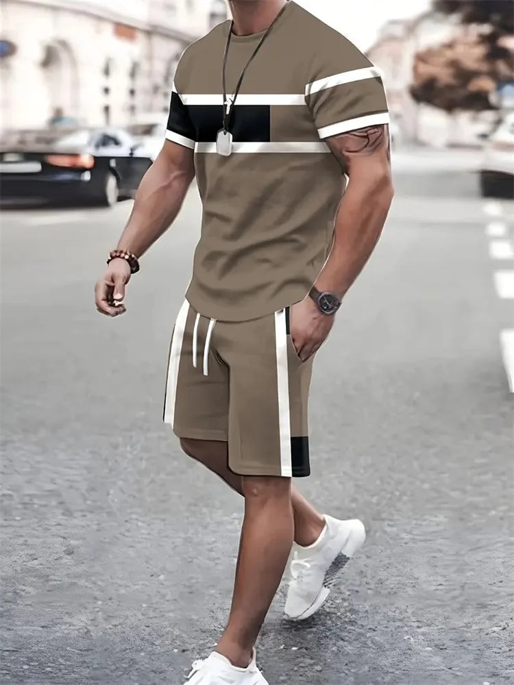 Set Estivo alla Moda per Uomo, T-shirt a Maniche Corte con Stampa 3D e Pantaloncini, Completo Sportivo Casual Due Pezzi