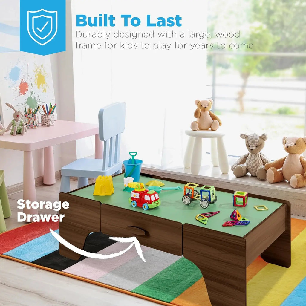 Best Choice Products Grande tavolo da treno da 50 pollici e 70 pezzi, set da gioco multiuso per attività giocattolo in legno per bambini con binari, reversibile
