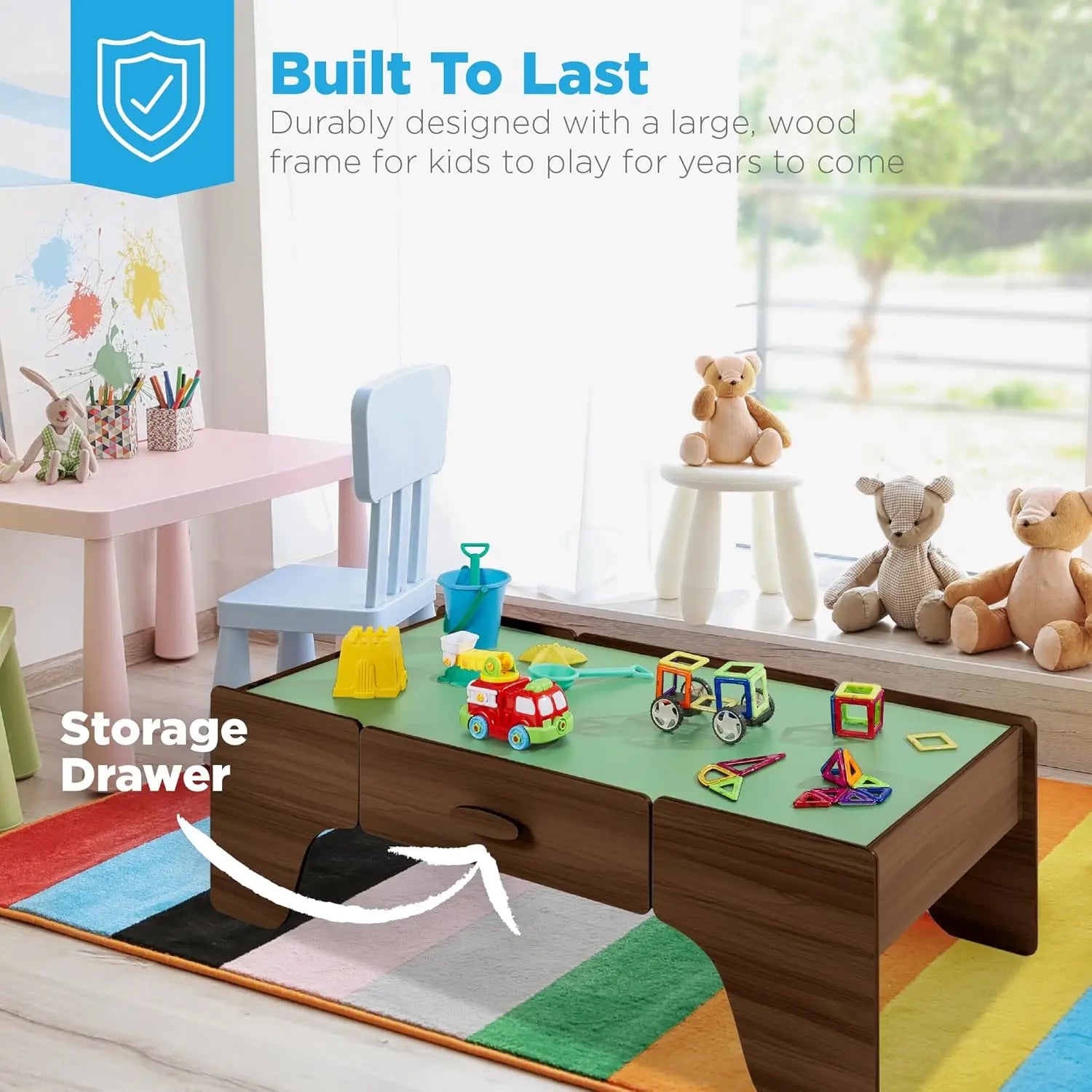 Best Choice Products Grande tavolo da treno da 50 pollici e 70 pezzi, set da gioco multiuso per attività giocattolo in legno per bambini con binari, reversibile