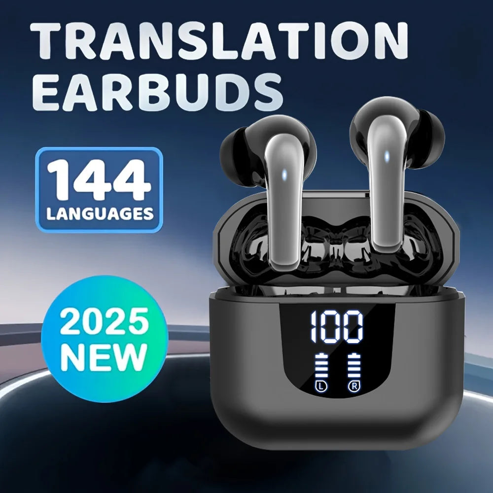 Traduzione istantanea in 144 lingue 2025 nuovi auricolari Bluetooth transfrontalieri con vero display digitale wireless,