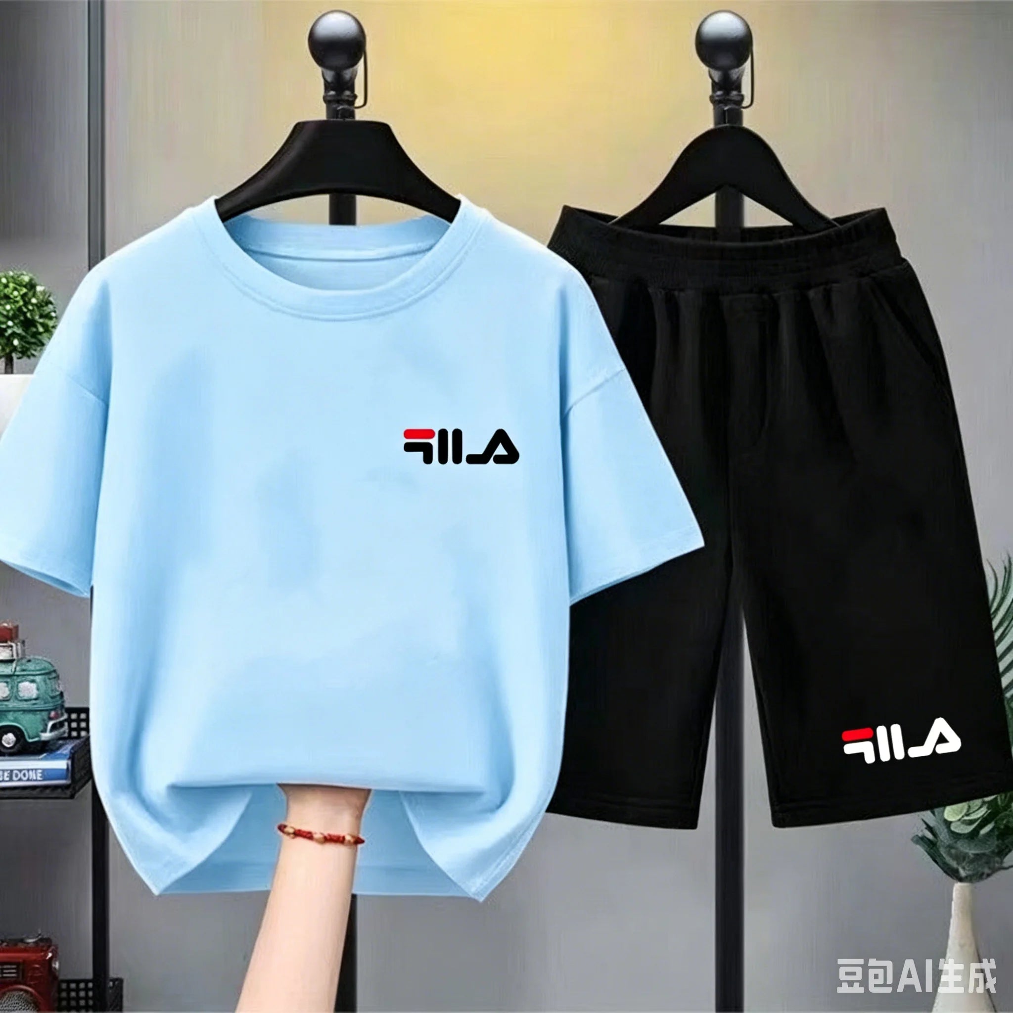 Set Estivo di Marca: T-shirt Bianca + Pantaloncini, Nuovo Abbigliamento per Bambini 3-12 Anni, Completo Sportivo Casual a Maniche Corte