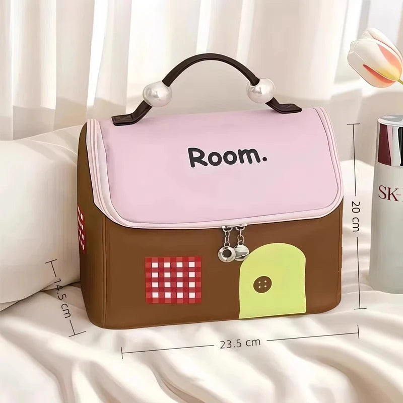 Borsa per il trucco di design per la casa 2024 Nuova borsa da toilette portatile con dopamina di grande capacità, organizer da viaggio impermeabile multifunzione