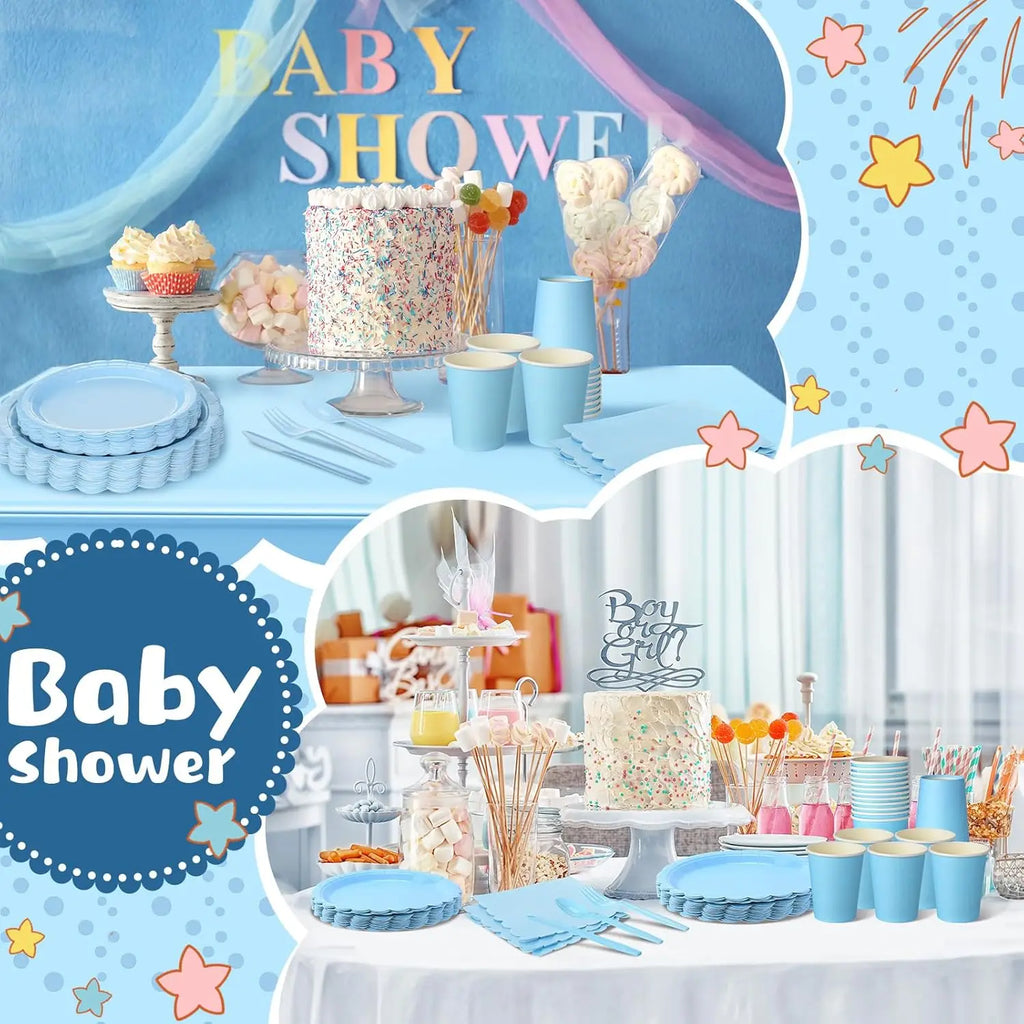 Forniture per feste di compleanno in pizzo azzurro Stoviglie usa e getta blu Tovagliolo di carta Tazza Piatto Tovaglia per la decorazione di nozze ﻿