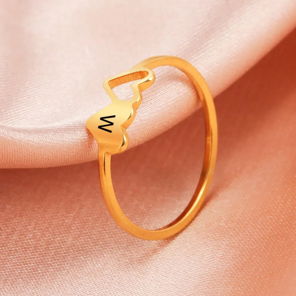 Skyrim Minimalista Doppi Cuori Lettera Iniziale Anelli Donne In Acciaio Inox AZ Alfabeto Anello Alla Moda 2026 Gioelleria Raffinata E Alla Moda Regalo