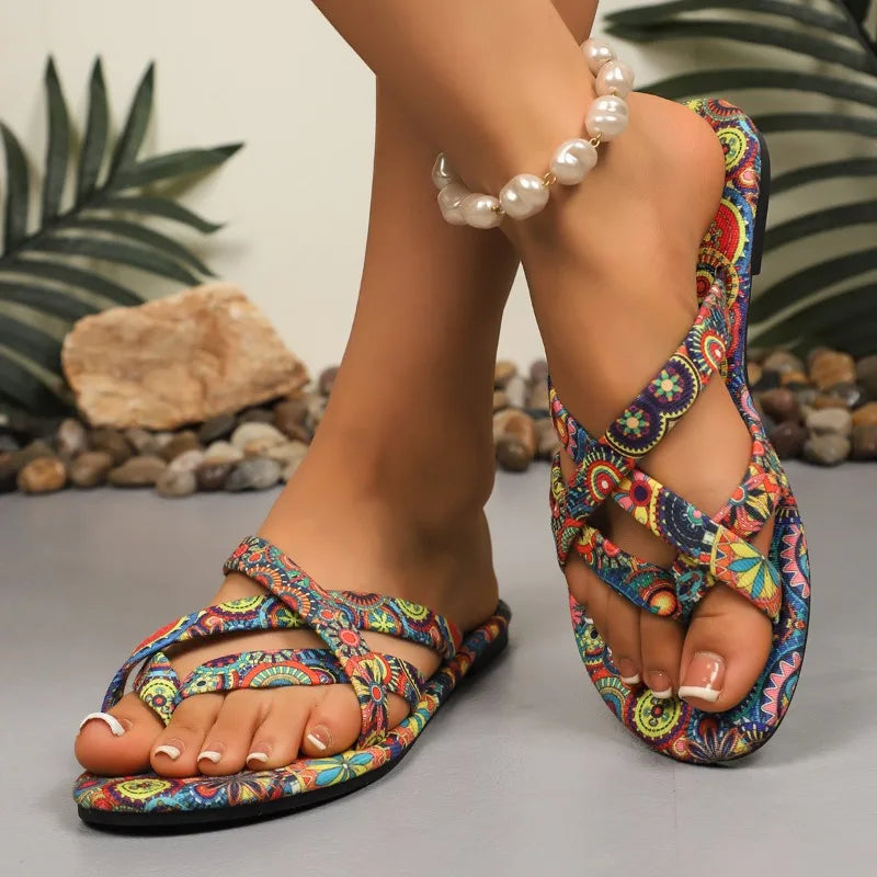 Pantofole da donna Scarpe stile bohémien alla moda per donna Sandali estivi comodi con punta aperta Pantofole da spiaggia di grandi dimensioni Scivoli da donna