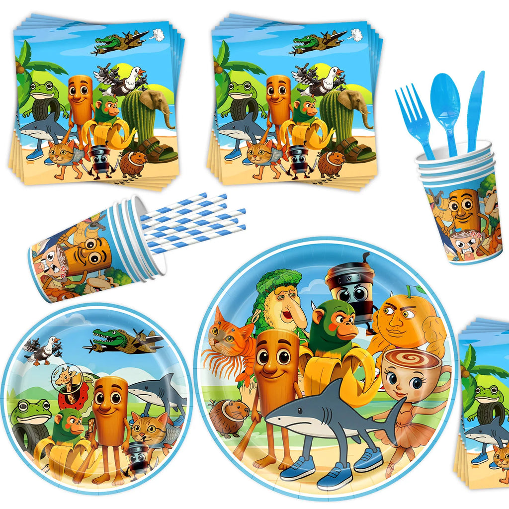 Brainrot Forniture per feste di compleanno Italian Tung Tung Sahur Tema Decorazione per feste di compleanno Piatto Tovagliolo Stoviglie Celebrazione dei bambini