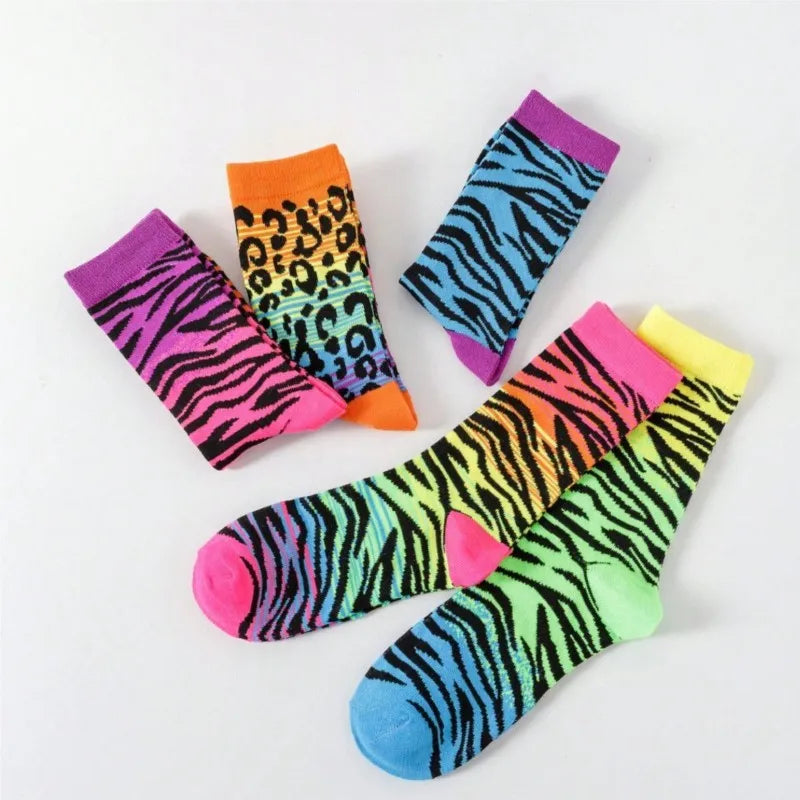 5 Pairs UNISEX Leopard Print Personalized Fashion Breathable Thin Funny Sweat-absorbing Spring Simple Socks For Girls Wholesale