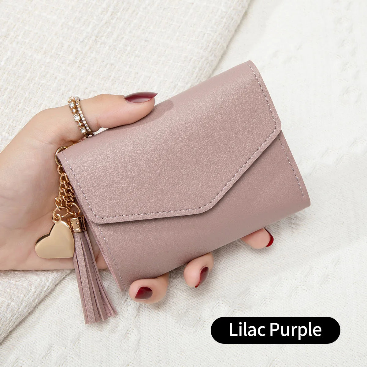 Nuovo portafoglio compatto da donna con pochette Portamonete ultrasottile portatile in pelle PU con porta carte di credito con nappa Portafoglio corto da donna