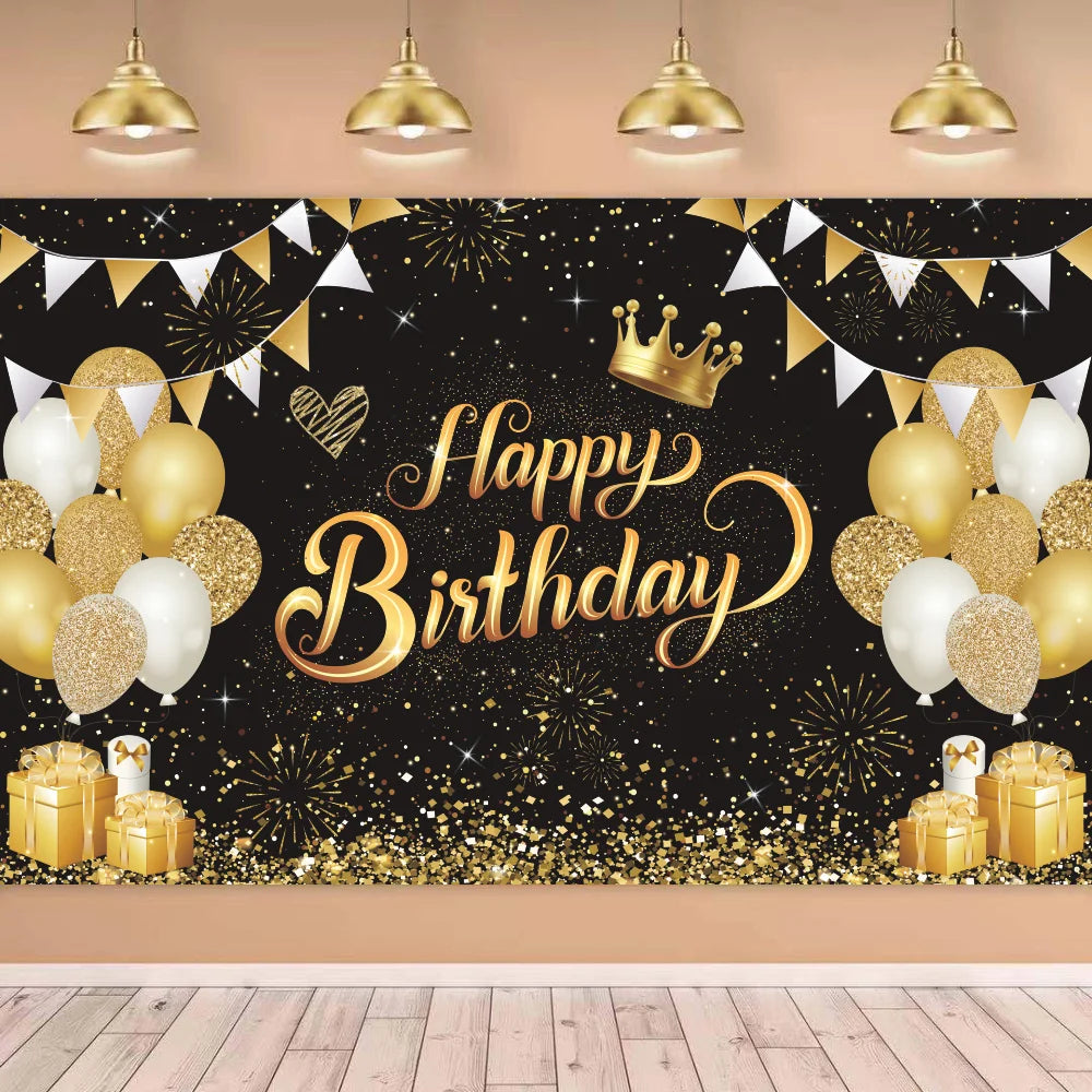 Set di stoviglie usa e getta per compleanno in oro nero, piatti di carta, tazze, tovaglioli, tovaglie, decorazione per feste di buon compleanno per adulti, matrimonio