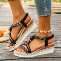 Sandali da donna con suola spessa, stile bohémien, alla moda, casual, con cinturino intrecciato, a bocca di pesce, colorati e graziosi