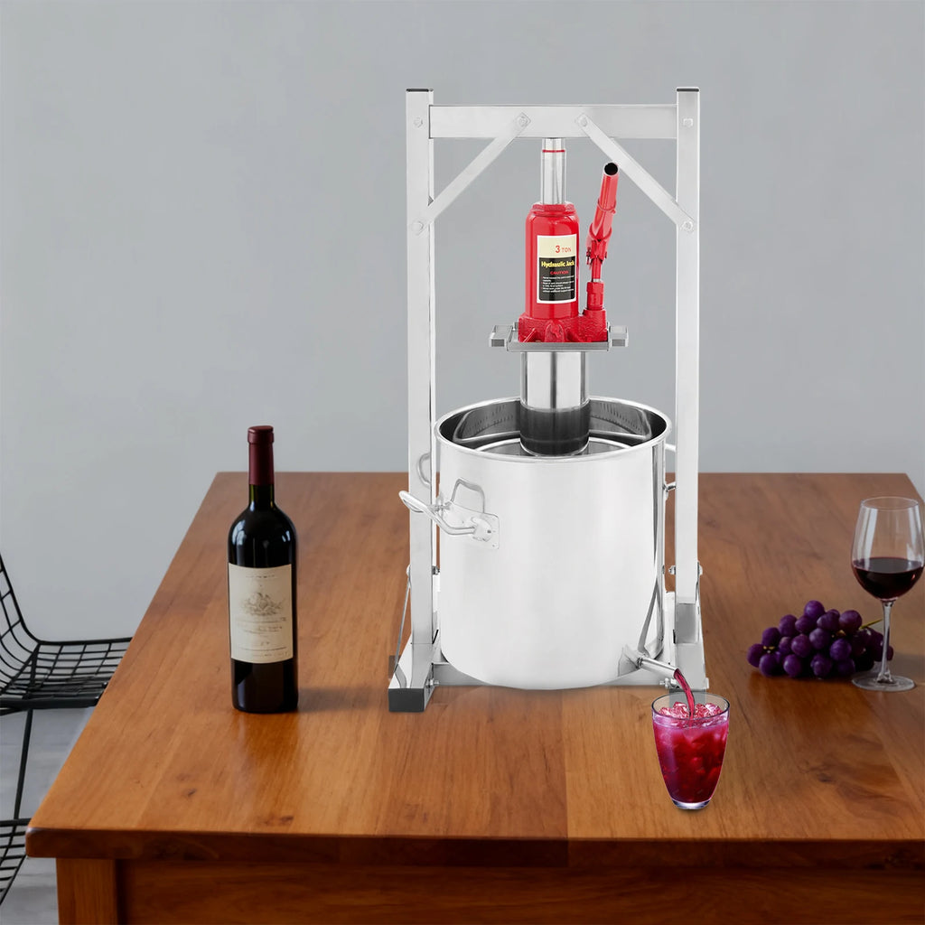 Pressa Idraulica per Estrazione, Acciaio Inossidabile, Pressione 3T, 12L, Kit Pressa Manuale per Vino, Pressa per Vino da Frutta Fai da Te, per Vino Artigianale, Fragole, More