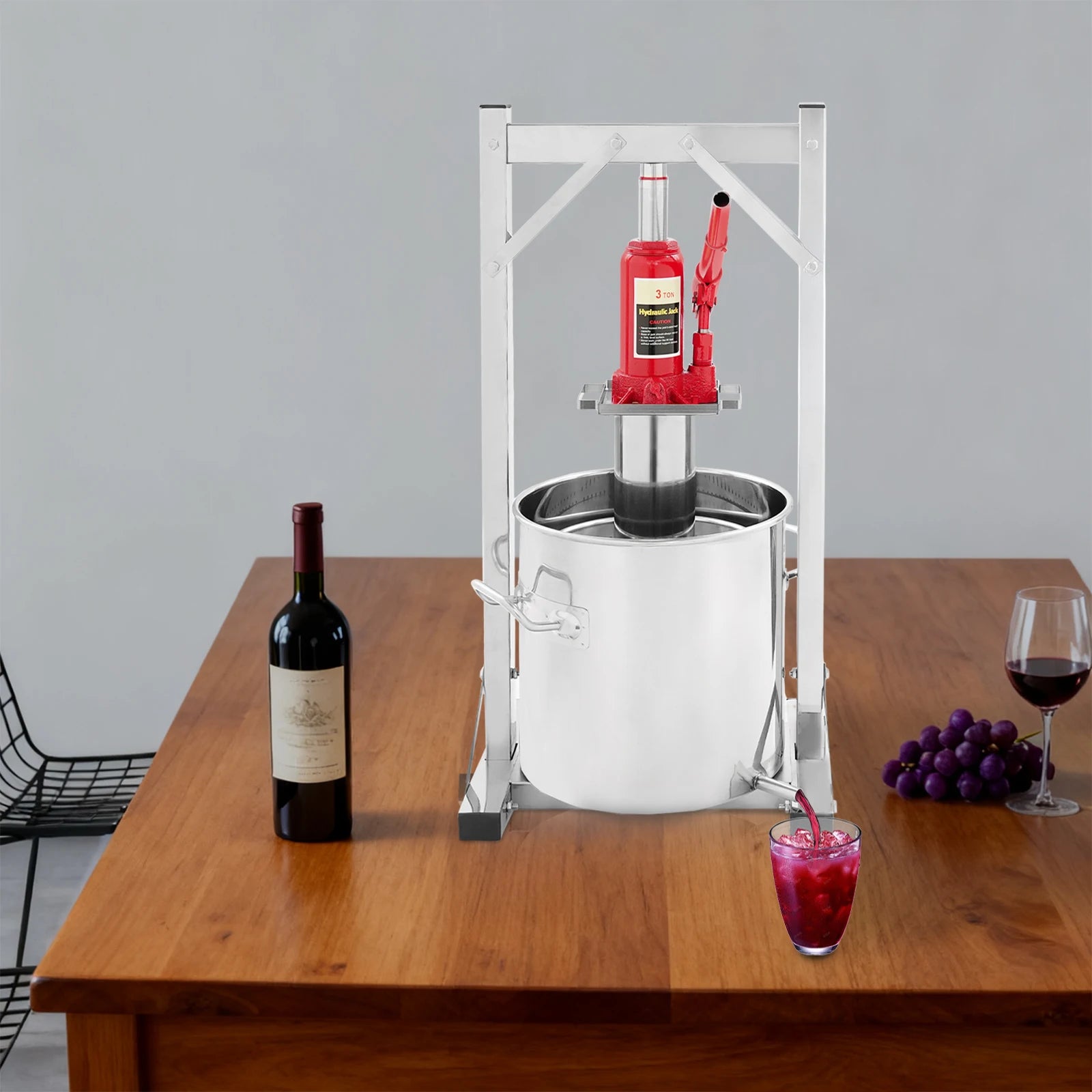 Pressa Idraulica per Estrazione, Acciaio Inossidabile, Pressione 3T, 12L, Kit Pressa Manuale per Vino, Pressa per Vino da Frutta Fai da Te, per Vino Artigianale, Fragole, More