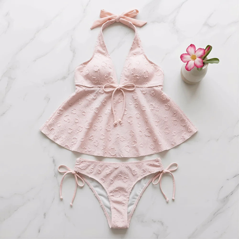 Elegante Costume da Bagno Bikini a Due Pezzi con Scollo all'Americana e Scollo a V, Vestibilità Slim, Set da Spiaggia Estivo Y2K per Donna