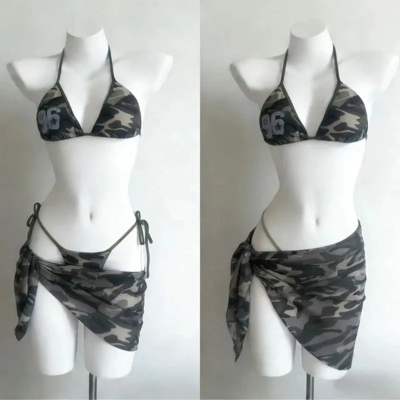 Set Bikini a 4 Pezzi con Vita Alta Fairy Sweet per Donne 2026 - Costume da Bagno Trendy Stampato Chic per Vacanze al Mare Festa Estiva alla Moda