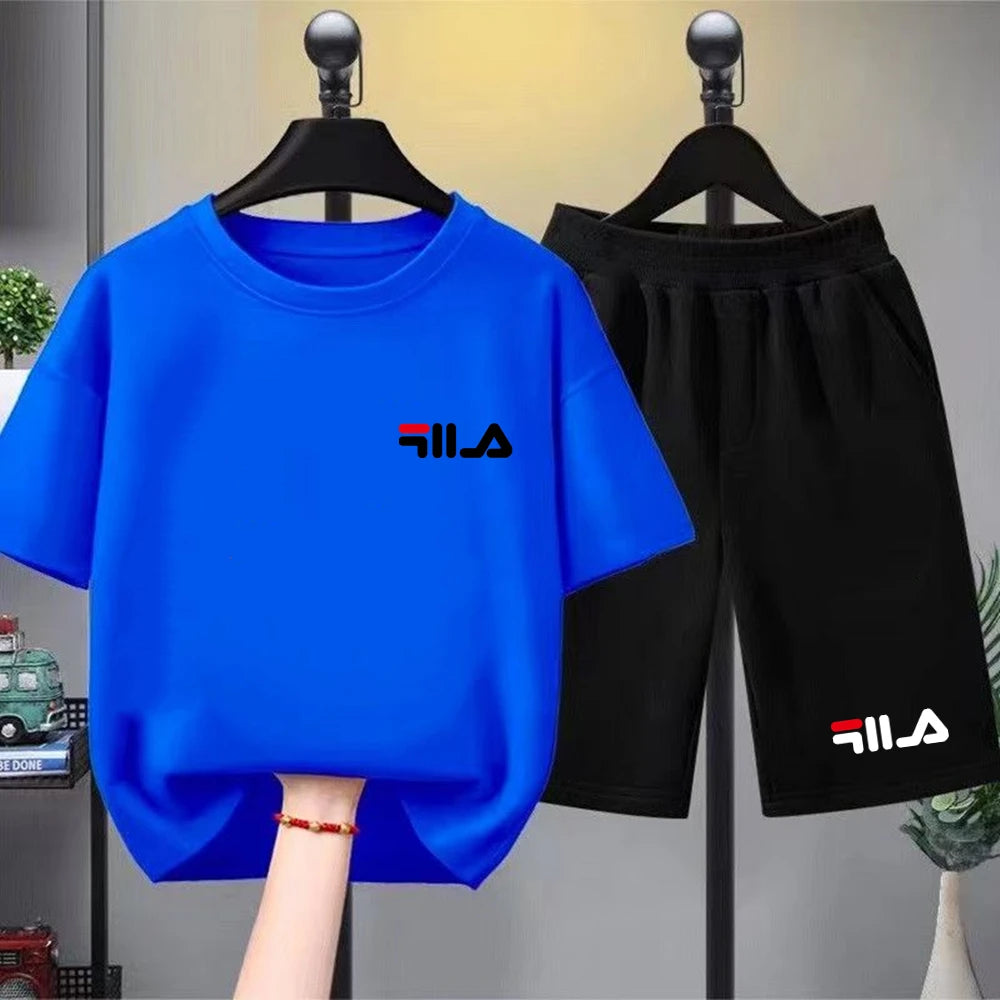 Set Estivo di Marca: T-shirt Bianca + Pantaloncini, Nuovo Abbigliamento per Bambini 3-12 Anni, Completo Sportivo Casual a Maniche Corte
