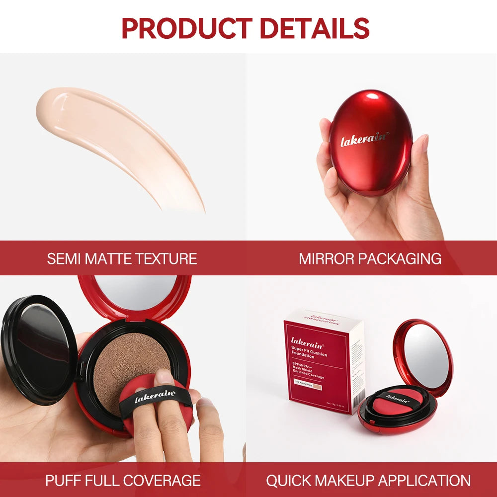 Lakerain Fondotinta per cuscino Protezione solare Impermeabile a lunga durata Illumina fondotinta Crema Base per donna Trucco Viso Cosmetici coreani