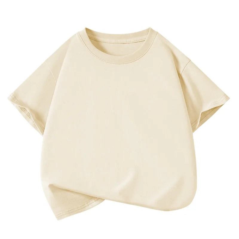 T-shirt sportiva casual a maniche corte in puro cotone per bambini, tinta unita, girocollo, estiva, traspirante, morbida, per bambini