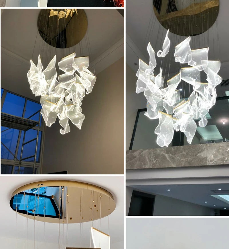 Modern Light Luxury Light Guide LED Long Strip Chandelier Living Room Dining Room Whole House Complete Set Lighting Duplex Rotat