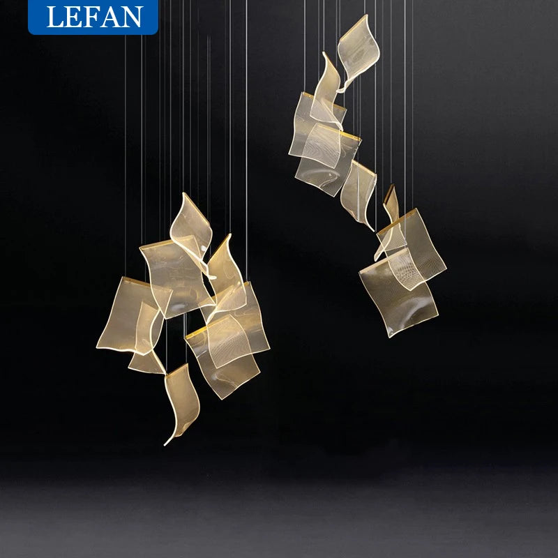 Modern Light Luxury Light Guide LED Long Strip Chandelier Living Room Dining Room Whole House Complete Set Lighting Duplex Rotat