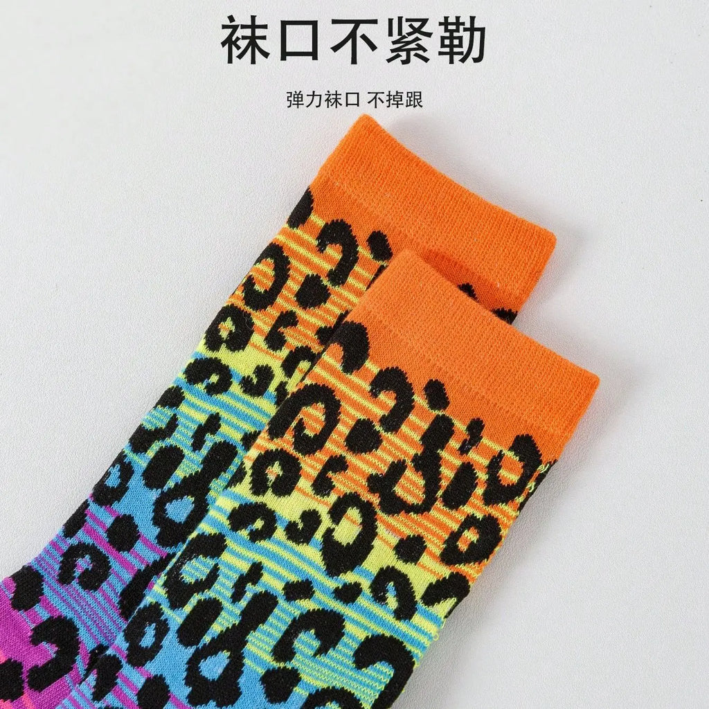 5 Pairs UNISEX Leopard Print Personalized Fashion Breathable Thin Funny Sweat-absorbing Spring Simple Socks For Girls Wholesale