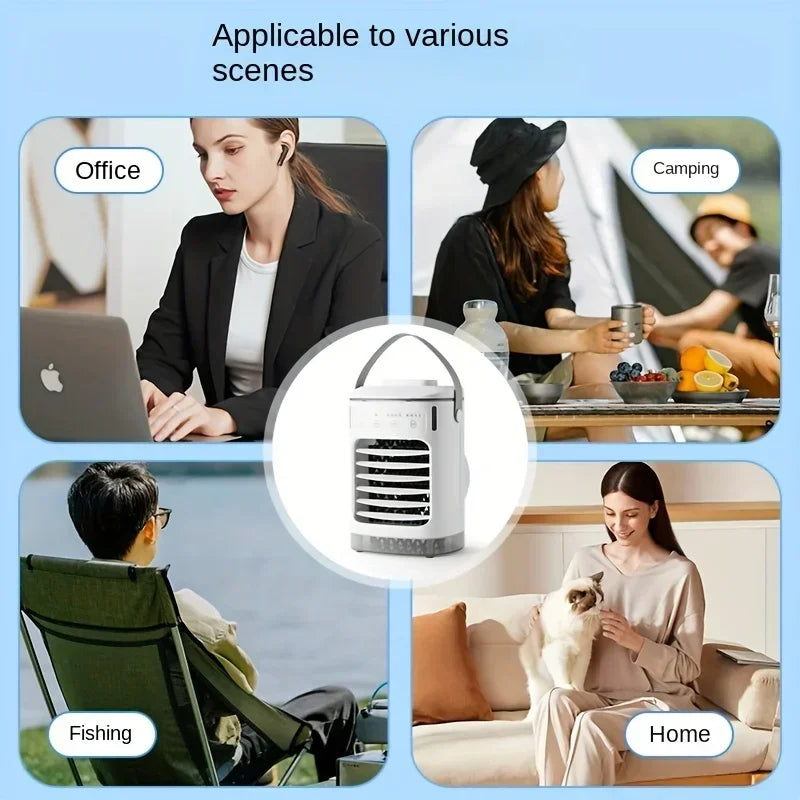 Mini condizionatore d'aria portatile con ventola di raffreddamento a 4 velocità, umidificatore e telecomando - Alimentato tramite USB, adatto per casa e ufficio